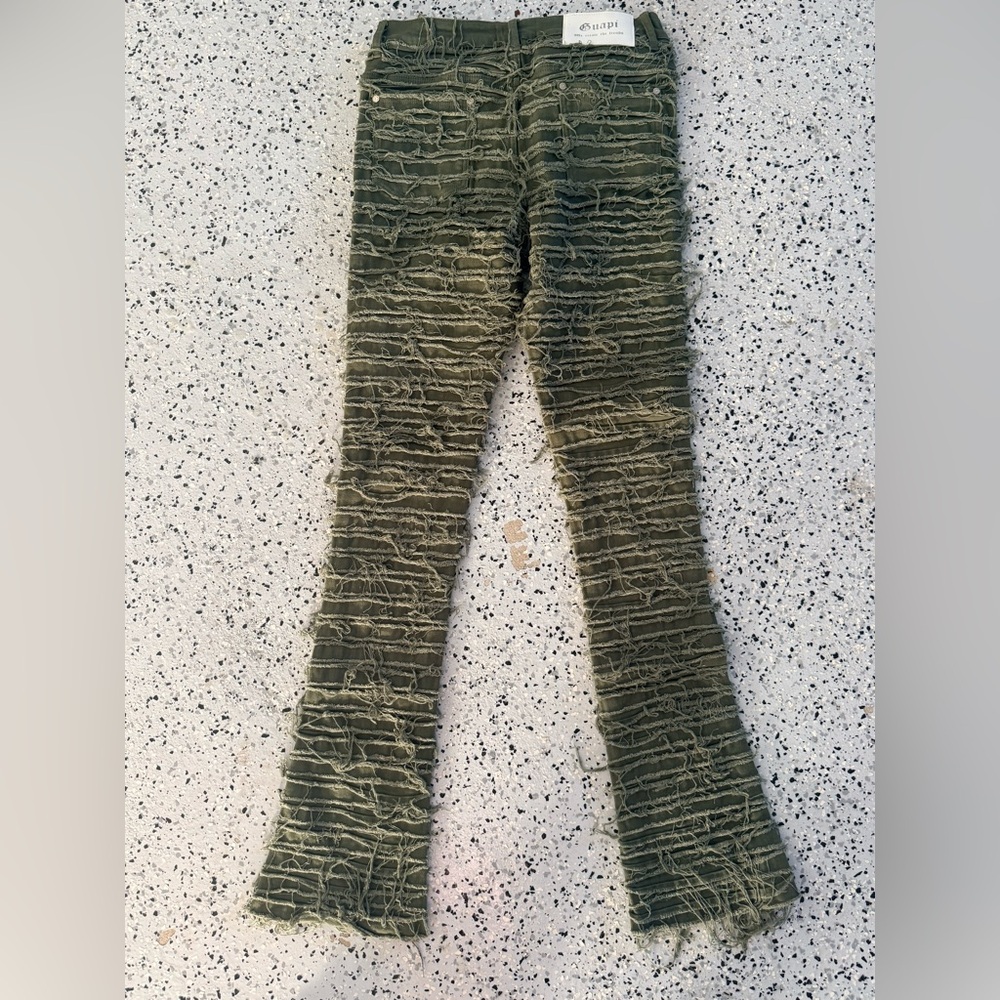 Men Olive Textured Bootcut Jeans